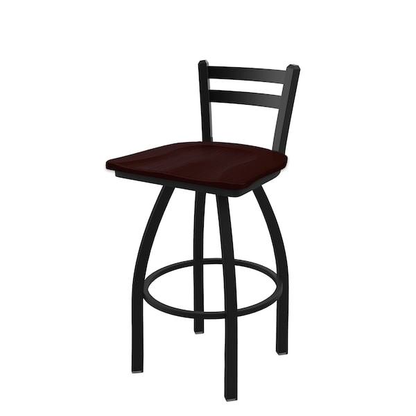 25" Low Back Swivel Counter Stool, Black Wrinkle, Dark Cherry Oak Seat